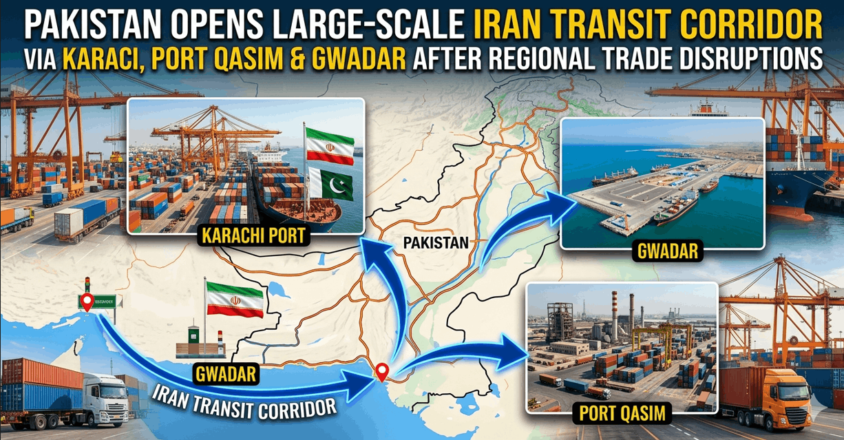 Pakistan Opens Large-Scale Iran Transit Corridor via Karachi, Port Qasim & Gwadar After Regional Trade Disruptions